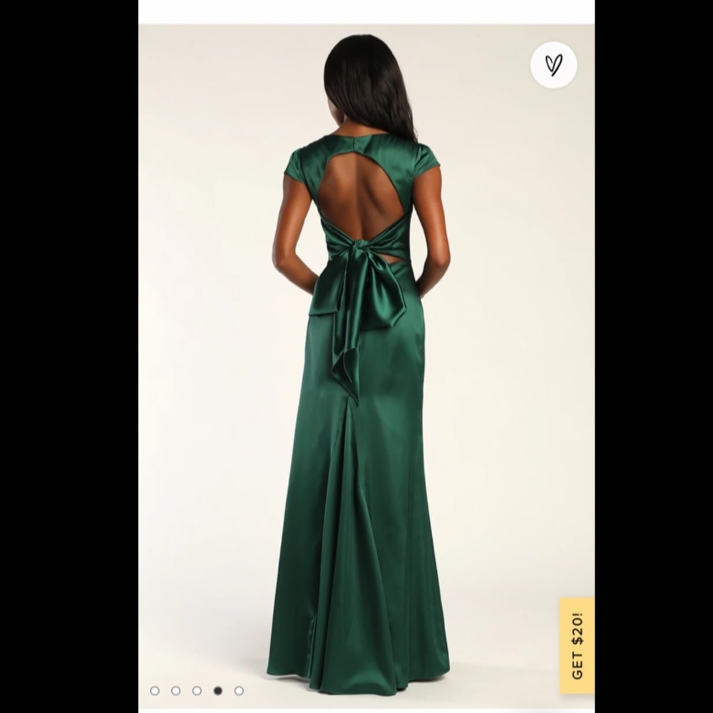 Lulu’s Celebration of Romance Emerald Green Satin Tie-Back Maxi Dress - Picture 2 of 3